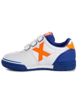 Zapatillas munich g3 indoor blanco naranja de niño.