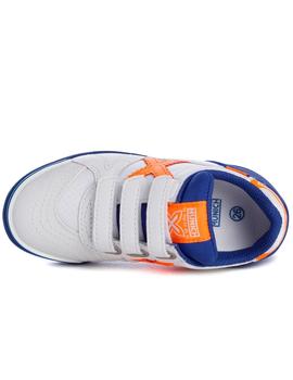 Zapatillas munich g3 indoor blanco naranja de niño.