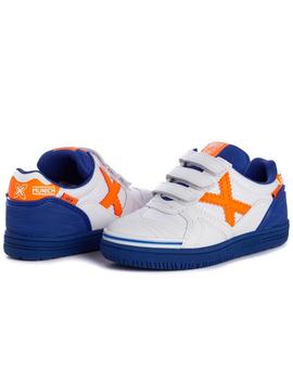 Zapatillas munich g3 indoor blanco naranja de niño.