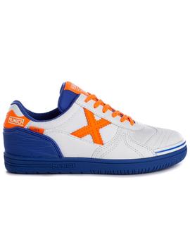 Zapatillas munich g3 indoor blanco naranja de niño.