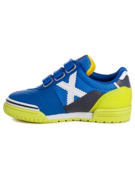 Zapatillas munich g3 indoor azul amarillo de niño.