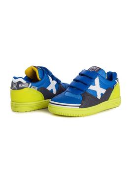 Zapatillas munich g3 indoor azul amarillo de niño.