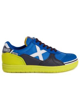 Zapatillas munich g3 indoor azul amarillo de niño.