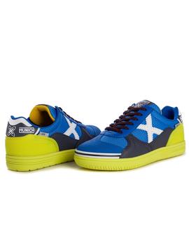 Zapatillas munich g3 indoor azul amarillo de niño.