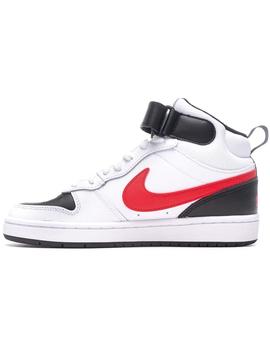 Zapatillas nike court borough mid 2 gs blanco rojo de niño.