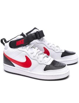 Zapatillas nike court borough mid 2 gs blanco rojo de niño.