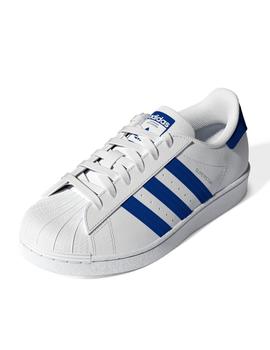 Zapatillas adidas superstar c blanco azul de niño.