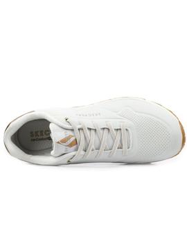 Zapatillas skechers uno shimmer away blanco dorado de mujer.