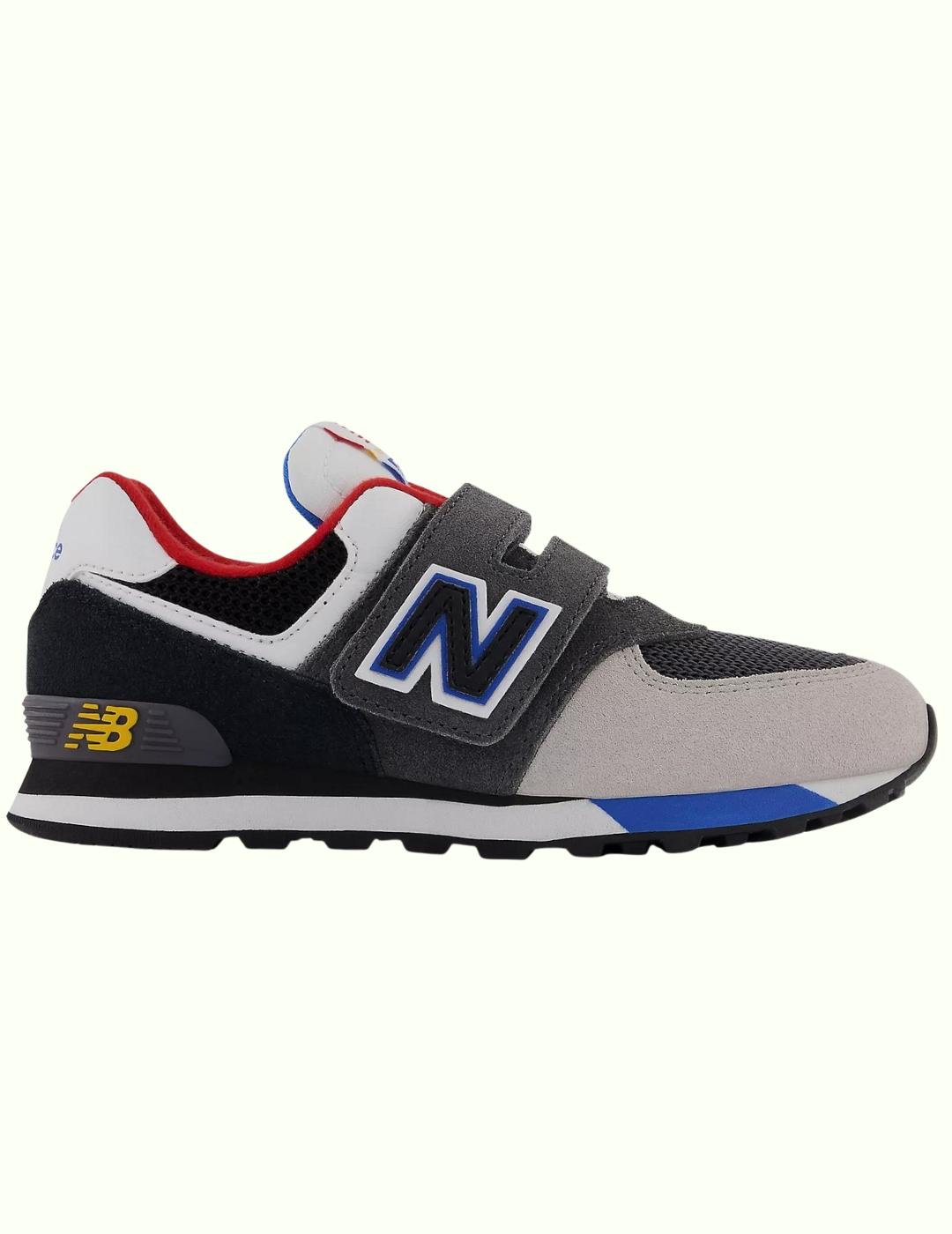 Zapatillas new balance pv574lb1 gris negro de niño.