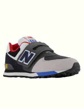 Zapatillas new balance pv574lb1 gris negro de niño.