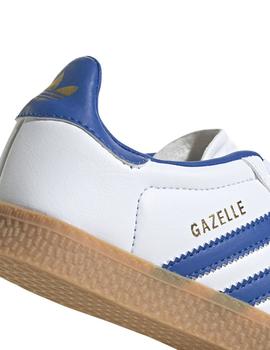 Zapatillas adidas gazelle blanco azul de niño.